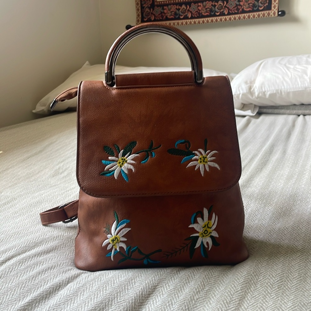 Brown Leather Mini-Backpack Purse